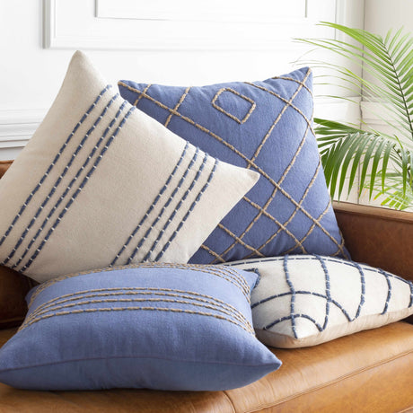 Listie Beige Navy Striped Accent Pillow - Ornate Home