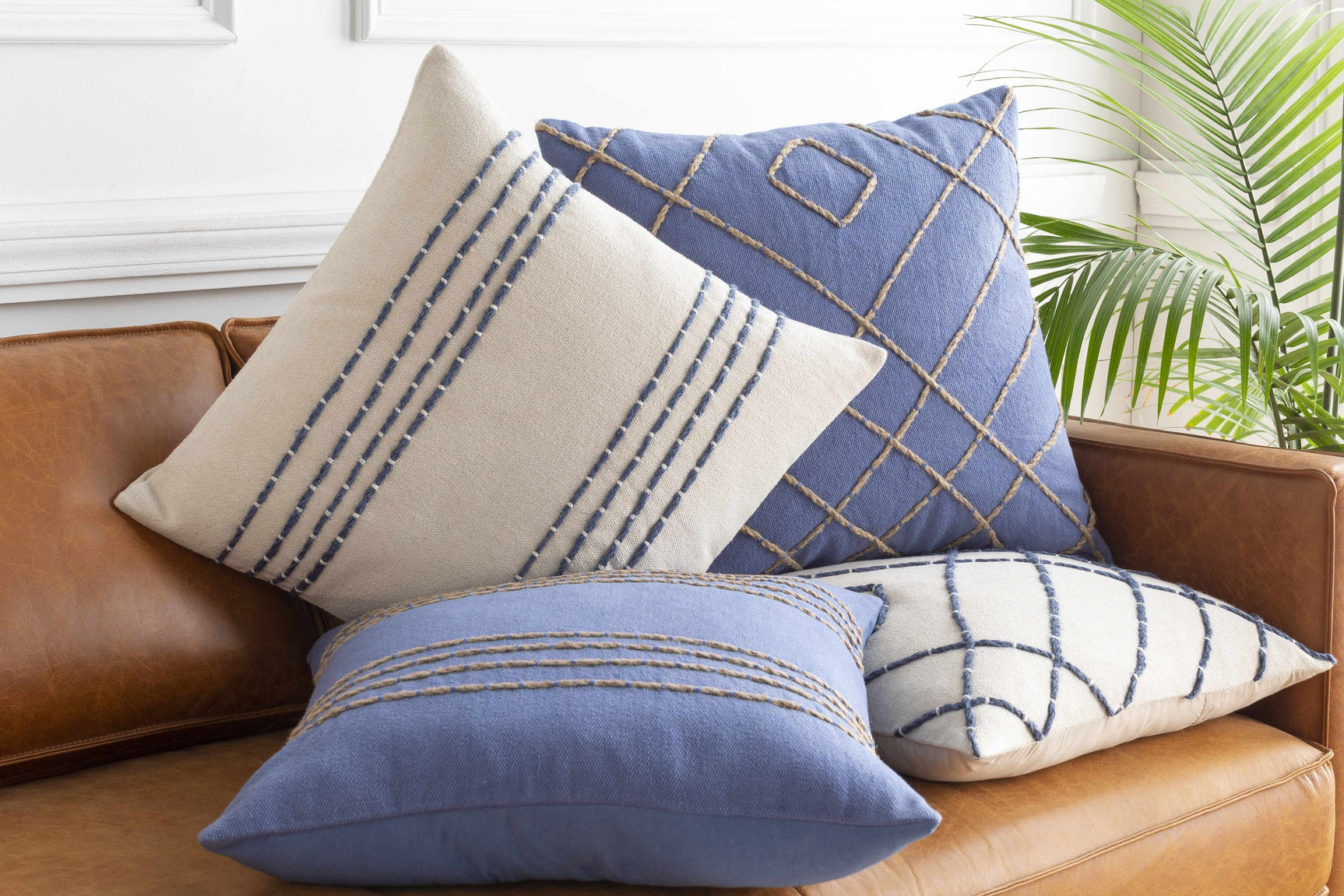 Listie Beige Navy Striped Accent Pillow - Ornate Home