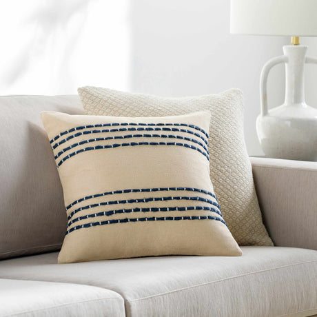 Listie Beige Navy Striped Accent Pillow - Ornate Home