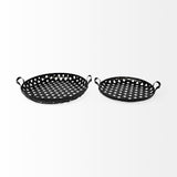 Lito Black Woven Metal Round Serving Trays (Set of 2) - Ornate Home