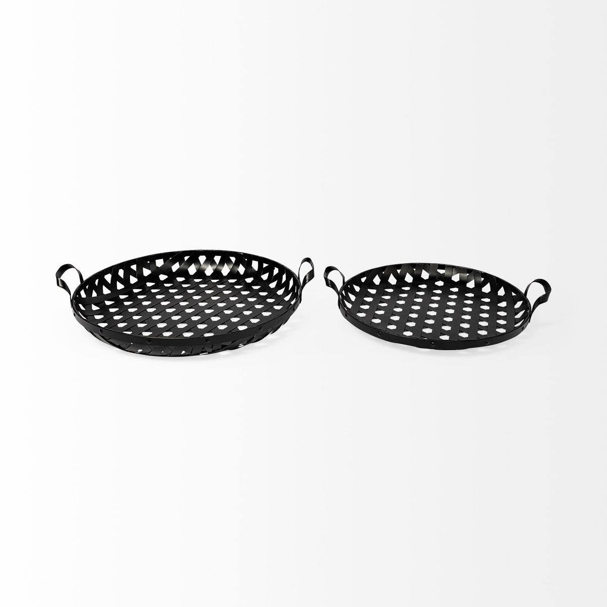 Lito Black Woven Metal Round Serving Trays (Set of 2) - Ornate Home