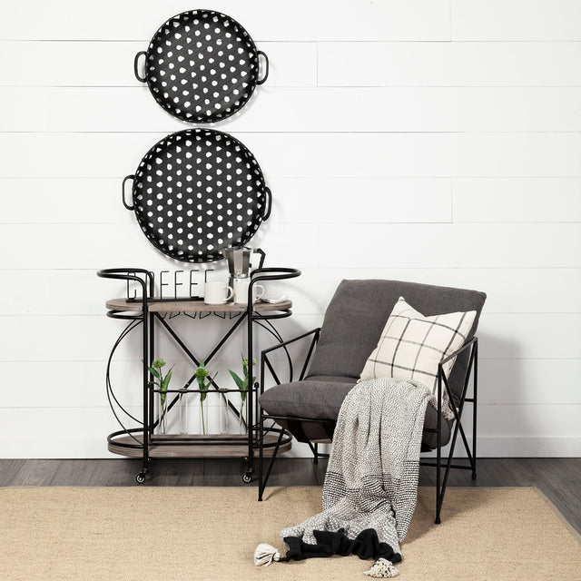 Lito Black Woven Metal Round Serving Trays (Set of 2) - Ornate Home