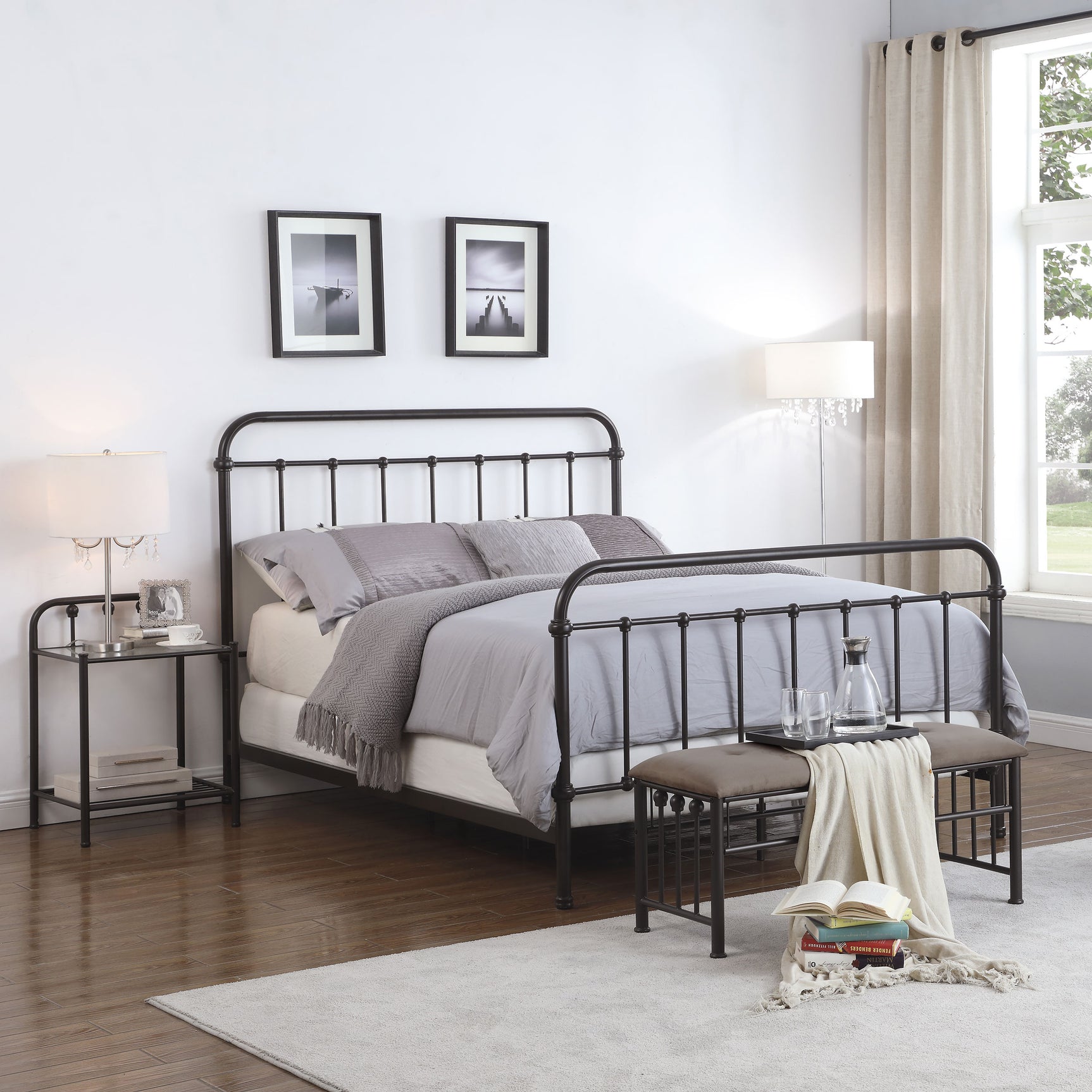 Livingston Dark Bronze Metal Queen Open Frame Bed - Ornate Home