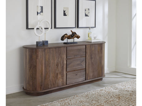 Liyana Solid Wood Three Drawer Two Door Sideboard in Natural Tan - Ornate Home