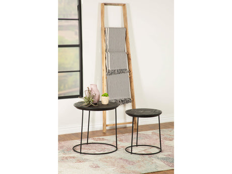 Loannis Matte Black 2-piece Round Mango Wood Nesting Table - Ornate Home