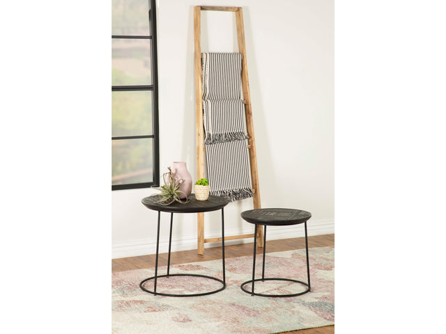 Loannis Matte Black 2-piece Round Mango Wood Nesting Table - Ornate Home