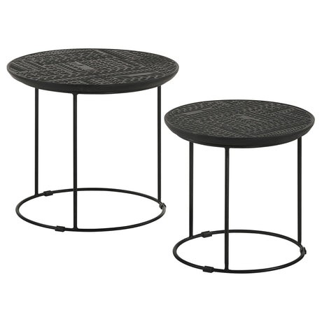 Loannis Matte Black 2-piece Round Mango Wood Nesting Table - Ornate Home