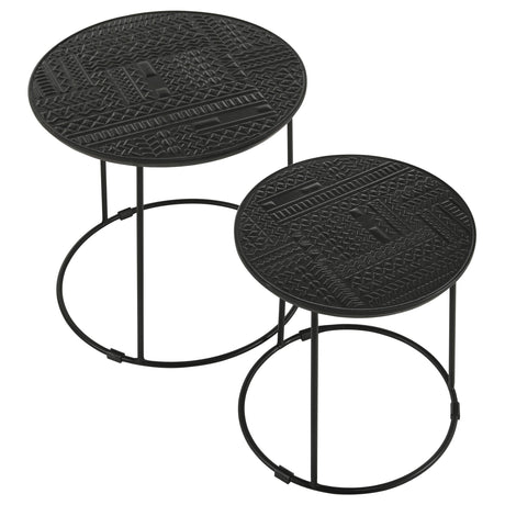 Loannis Matte Black 2-piece Round Mango Wood Nesting Table - Ornate Home