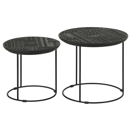 Loannis Matte Black 2-piece Round Mango Wood Nesting Table - Ornate Home
