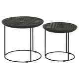 Loannis Matte Black 2-piece Round Mango Wood Nesting Table - Ornate Home