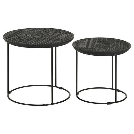 Loannis Matte Black 2-piece Round Mango Wood Nesting Table - Ornate Home