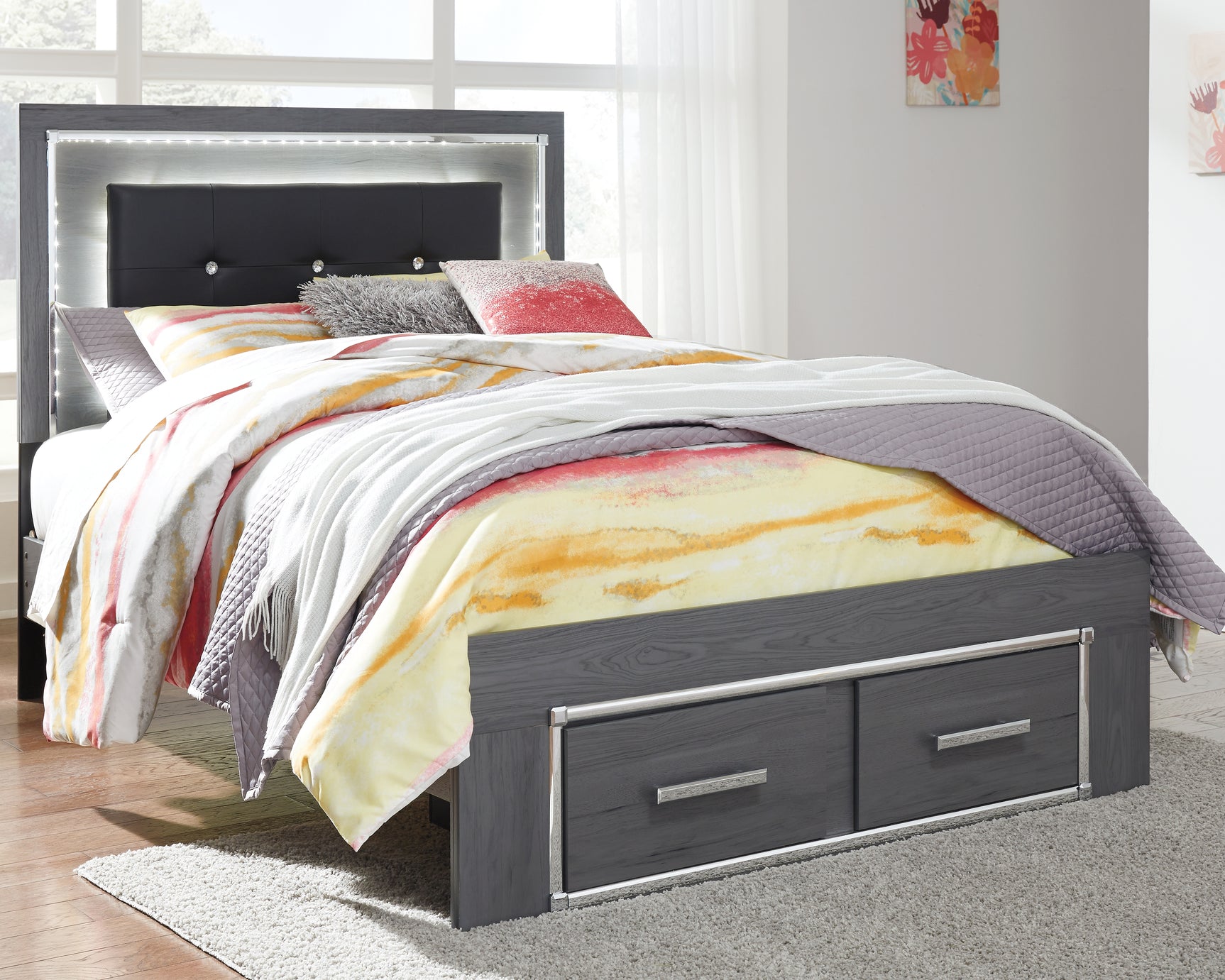 Lodanna Gray Full Panel Bed with 2 Storage Drawers - Ornate Home