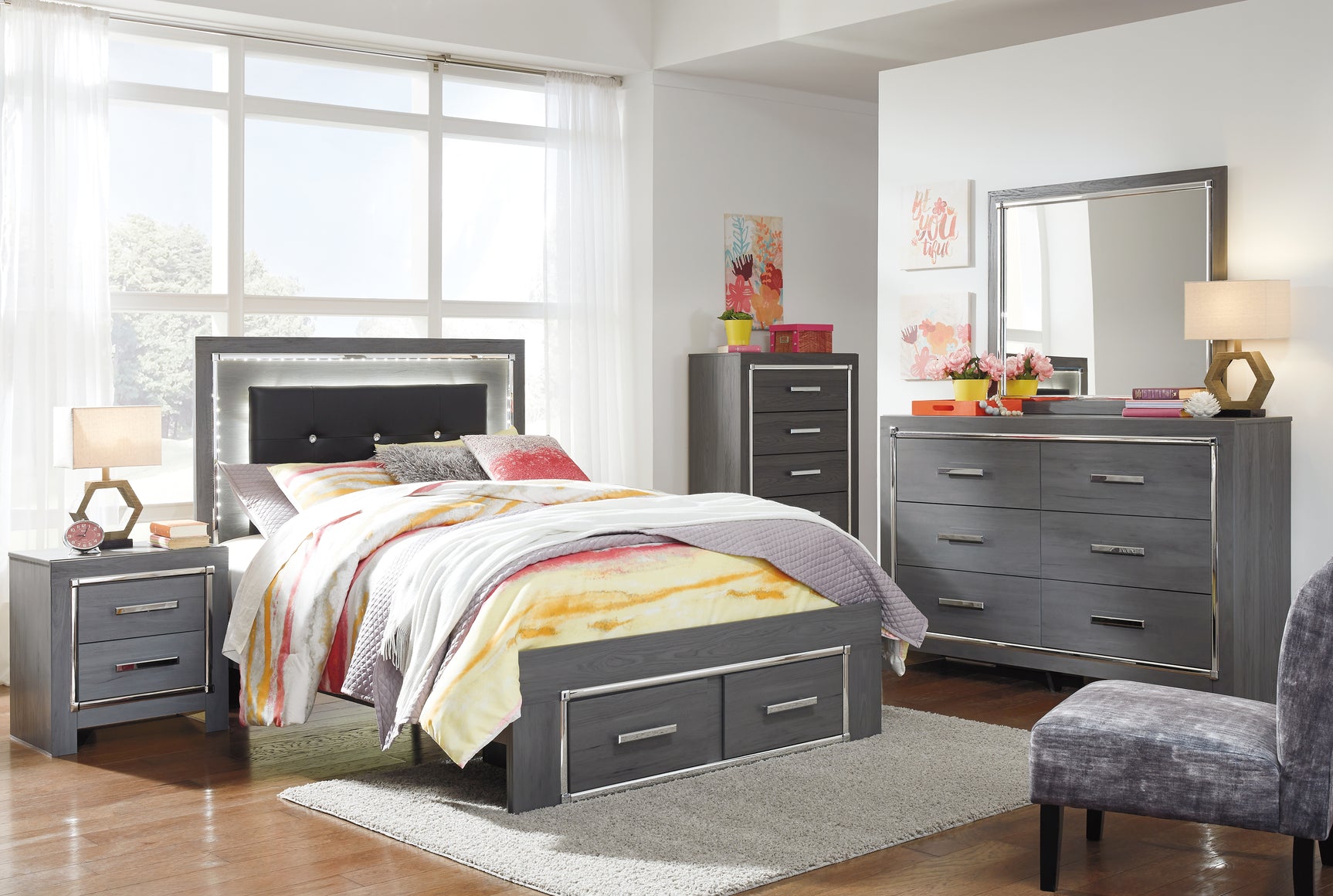 Lodanna Gray Full Panel Bed with 2 Storage Drawers - Ornate Home