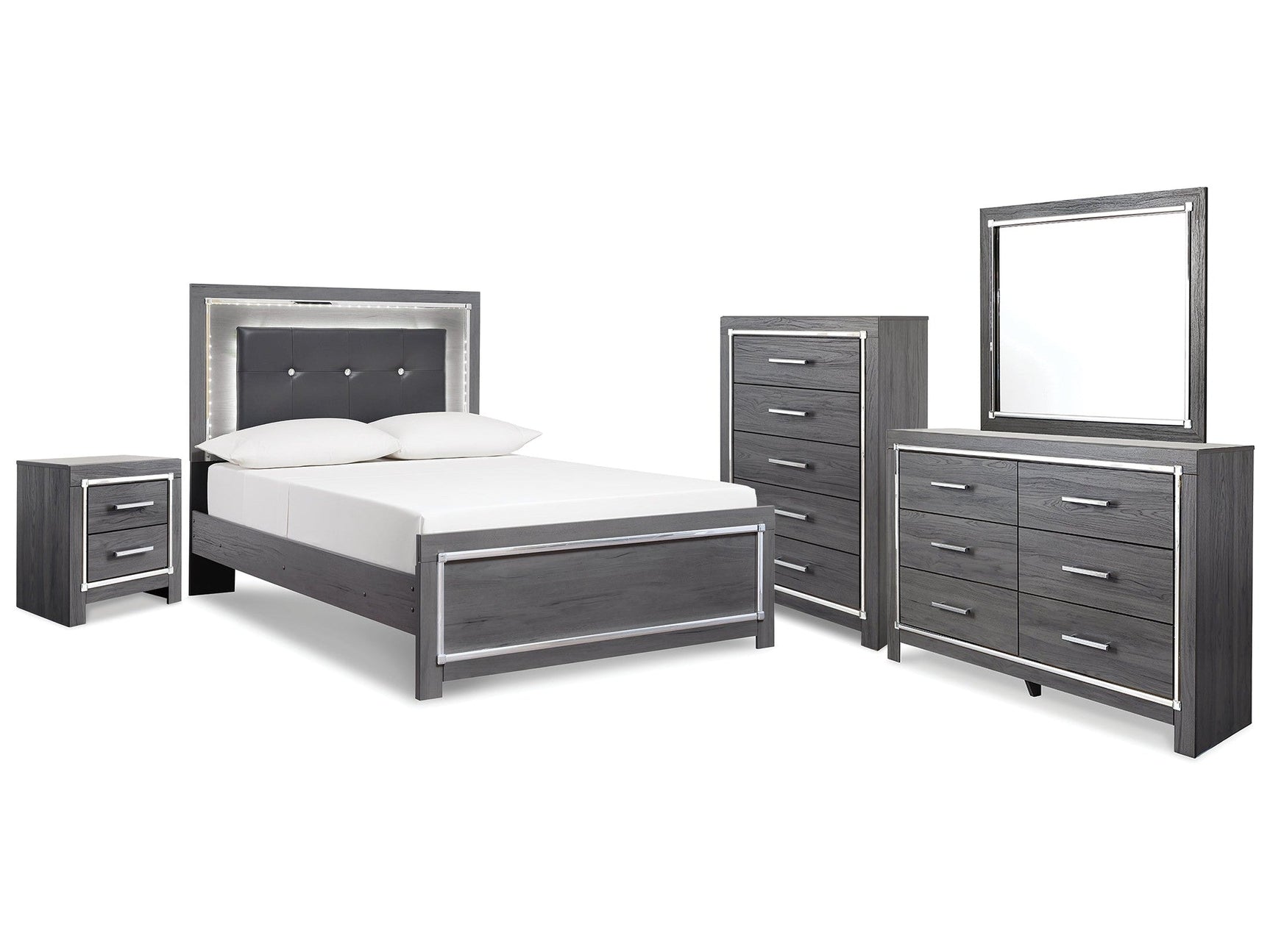Lodanna Gray Full Panel Bedroom Set with Dresser, Mirror, Chest and Nightstand (Online Special Price) - Ornate Home