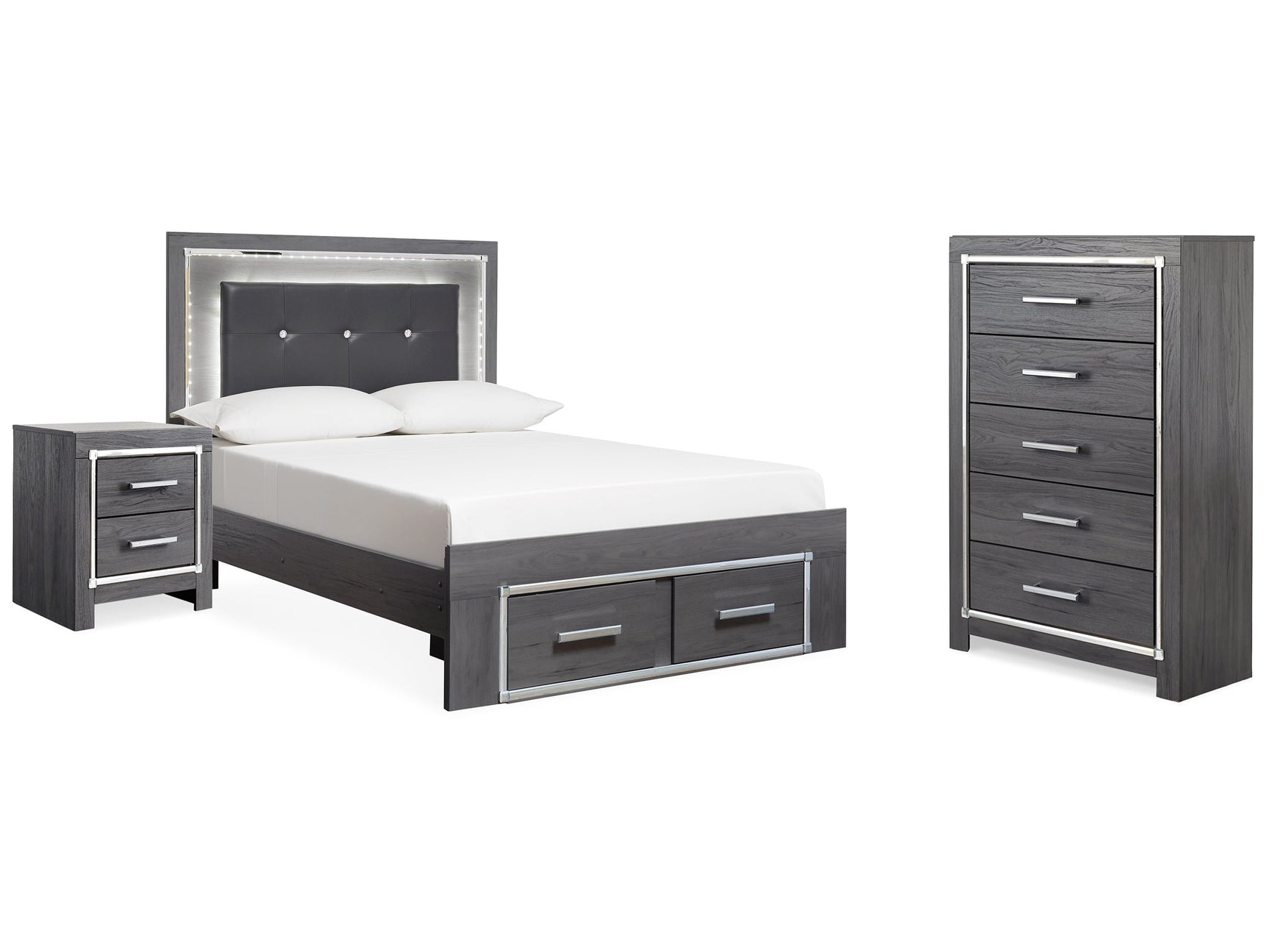 Lodanna Gray Full Storage Bed & Chest & Nightstand - Ornate Home