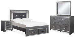 Lodanna Gray Full Storage Bed, Dresser, Mirror and 2 Nightstands - Ornate Home