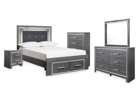 Lodanna Gray Full Storage Bedroom Set with Dresser, Mirror, Chest and Nightstand - Ornate Home