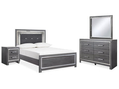 Lodanna Gray Full Upholstered Panel Bedroom Set with Dresser, Mirror, and Nightstand - Ornate Home