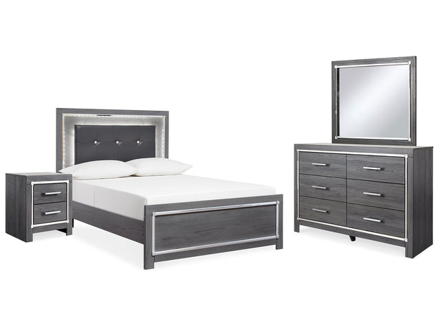 Lodanna Gray Full Upholstered Panel Bedroom Set with Dresser, Mirror, and Nightstand - Ornate Home