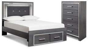 Lodanna Gray Full Upholstered Panel Storage Bed and Chest (Online Special Price) - Ornate Home
