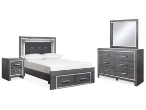 Lodanna Gray Full Upholstered Panel Storage Bedroom Set with Dresser, Mirror, and Nightstand (Online Special Price) - Ornate Home