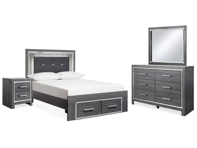 Lodanna Gray Full Upholstered Panel Storage Bedroom Set with Dresser, Mirror, and Nightstand (Online Special Price) - Ornate Home
