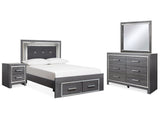 Lodanna Gray Full Upholstered Panel Storage Bedroom Set with Dresser, Mirror, and Nightstand - Ornate Home