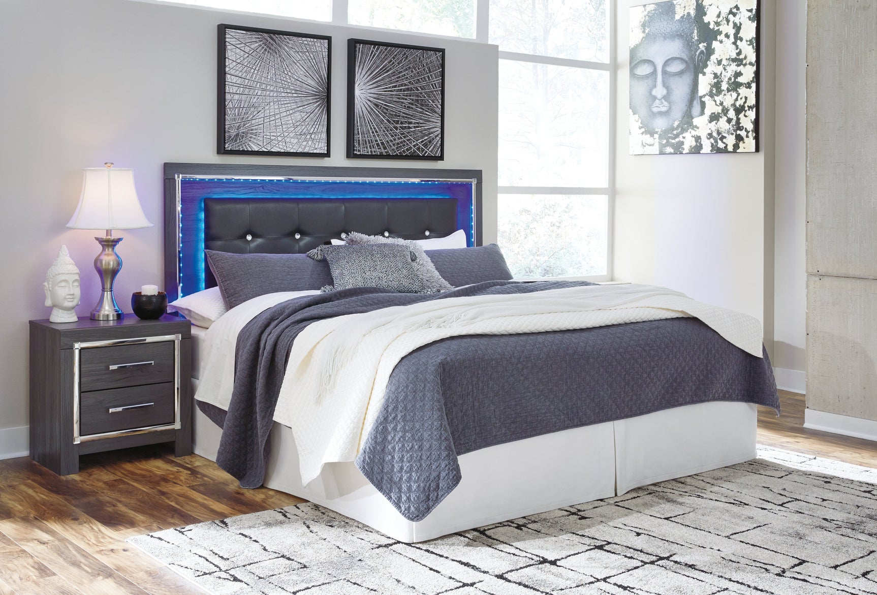 Lodanna Gray King/Cal King Panel Headboard, Dresser, Mirror and 2 Nightstands (Online Special Price) - Ornate Home