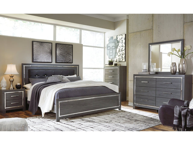 Lodanna Gray King Panel Bedroom Set with Dresser, Mirror, Chest and 2 Nightstands (Online Special Price) - Ornate Home