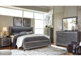 Lodanna Gray King Panel Bedroom Set with Dresser, Mirror, Chest and 2 Nightstands - Ornate Home