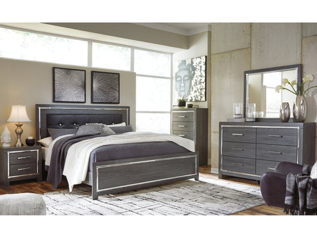 Lodanna Gray King Panel Bedroom Set with Dresser, Mirror, Chest and 2 Nightstands - Ornate Home