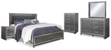 Lodanna Gray King Panel Bedroom Set with Dresser, Mirror, Chest and 2 Nightstands - Ornate Home