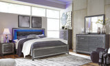 Lodanna Gray King Panel Bedroom Set with Dresser, Mirror, Chest and 2 Nightstands - Ornate Home