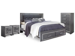 Lodanna Gray King Panel Storage Bed, Chest and 2 Nightstands - Ornate Home
