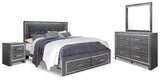 Lodanna Gray King Panel Storage Bedroom Set with Mirrored Dresser and Nightstand - Ornate Home