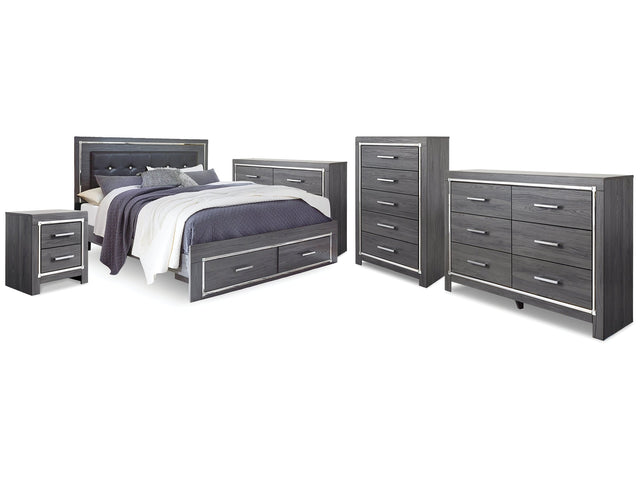 Lodanna Gray King Storage Bed & 2 Dressers & Cheat & Nightstand (Online Special Price) - Ornate Home
