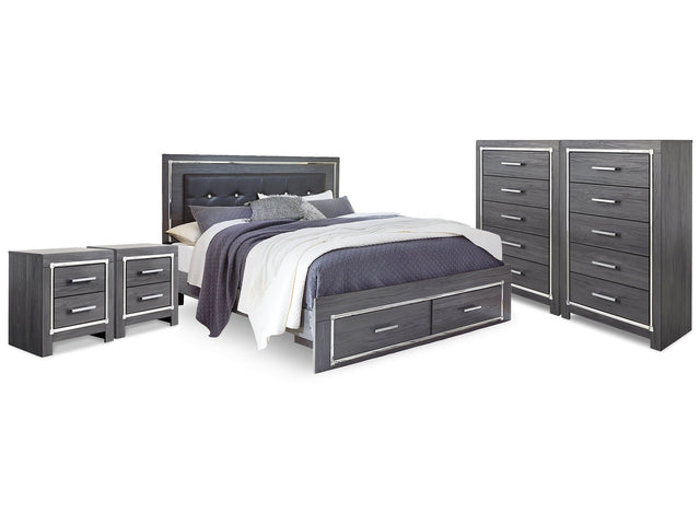 Lodanna Gray King Storage Bedroom Set with 2 Chests and 2 Nightstands (Online Special Price) - Ornate Home