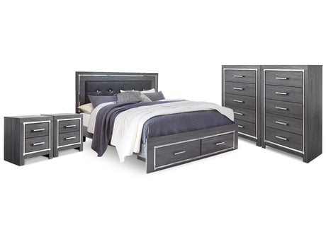 Lodanna Gray King Storage Bedroom Set with 2 Chests and 2 Nightstands - Ornate Home