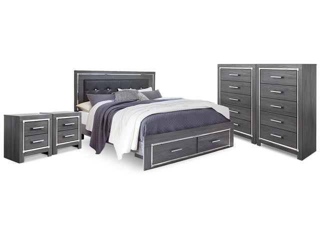 Lodanna Gray King Storage Bedroom Set with 2 Chests and 2 Nightstands - Ornate Home