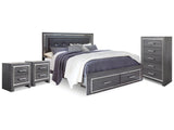 Lodanna Gray King Storage Bedroom Set with Chest and 2 Nightstands (Online Special Price) - Ornate Home