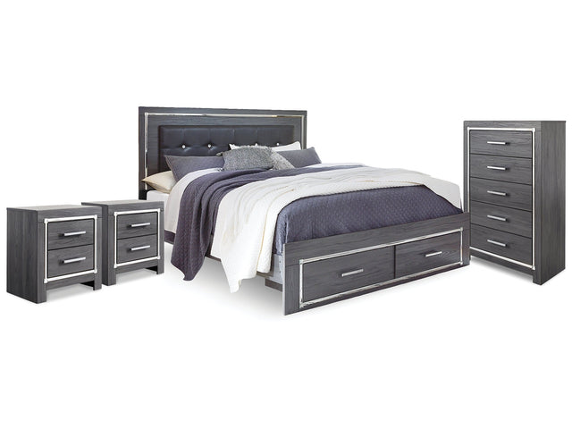 Lodanna Gray King Storage Bedroom Set with Chest and 2 Nightstands (Online Special Price) - Ornate Home