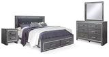 Lodanna Gray King Storage Bedroom Set with Dresser, Mirror and 2 Nightstands - Ornate Home