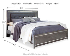 Lodanna Gray King Upholstered Panel Bedroom Set with Dresser, Chest and 2 Nightstands - Ornate Home