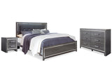 Lodanna Gray King Upholstered Panel Bedroom Set with Dresser and Nightstand - Ornate Home