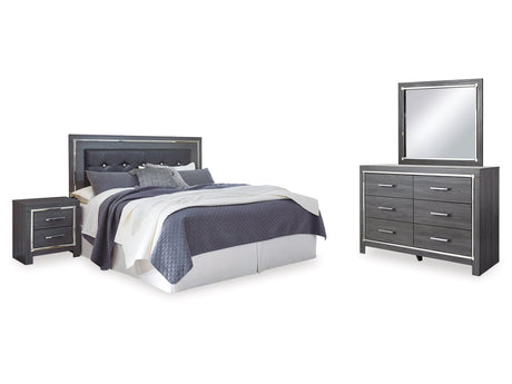 Lodanna Gray King Upholstered Panel Headboard, Dresser, Mirror, and Nightstand - Ornate Home
