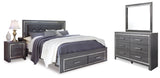 Lodanna Gray King Upholstered Storage Bed, Dresser, Mirror, and Nightstand - Ornate Home