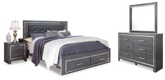 Lodanna Gray King Upholstered Storage Bed, Dresser, Mirror, and Nightstand - Ornate Home