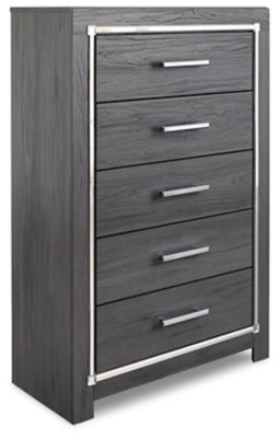 Lodanna Gray King Upholstered Storage Bedroom Set with Dresser, Mirror, Chest and 2 Nightstands - Ornate Home