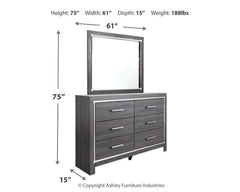 Lodanna Gray King Upholstered Storage Bedroom Set with Dresser, Mirror, Chest and 2 Nightstands - Ornate Home