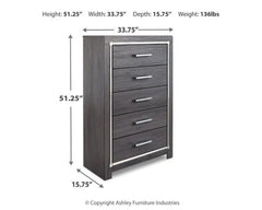 Lodanna Gray King Upholstered Storage Bedroom Set with Dresser, Mirror, Chest and 2 Nightstands - Ornate Home